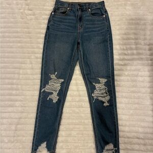American Eagle Dark Blue Distressed Mom Jeans
